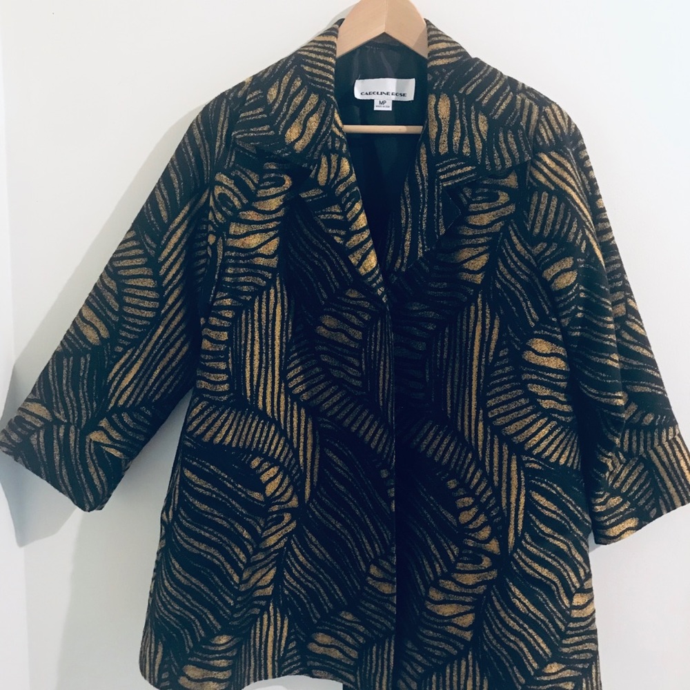 Caroline rose jacquard, open front jacket. EUC SZM